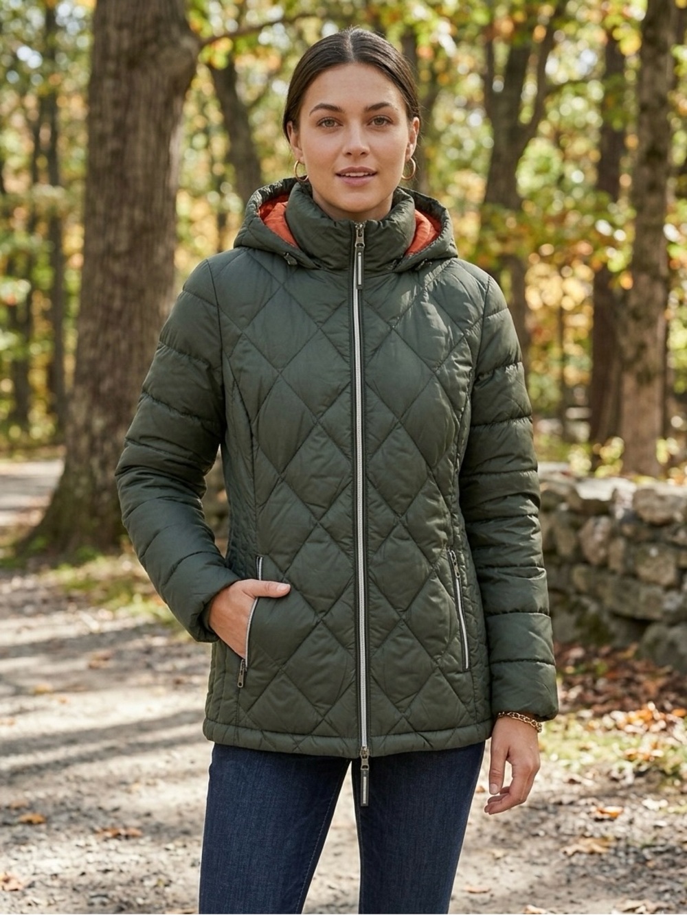 Lucky Brand Puffer Jacket Small Green Down Duvet Feather Full Zip 100% Nylon